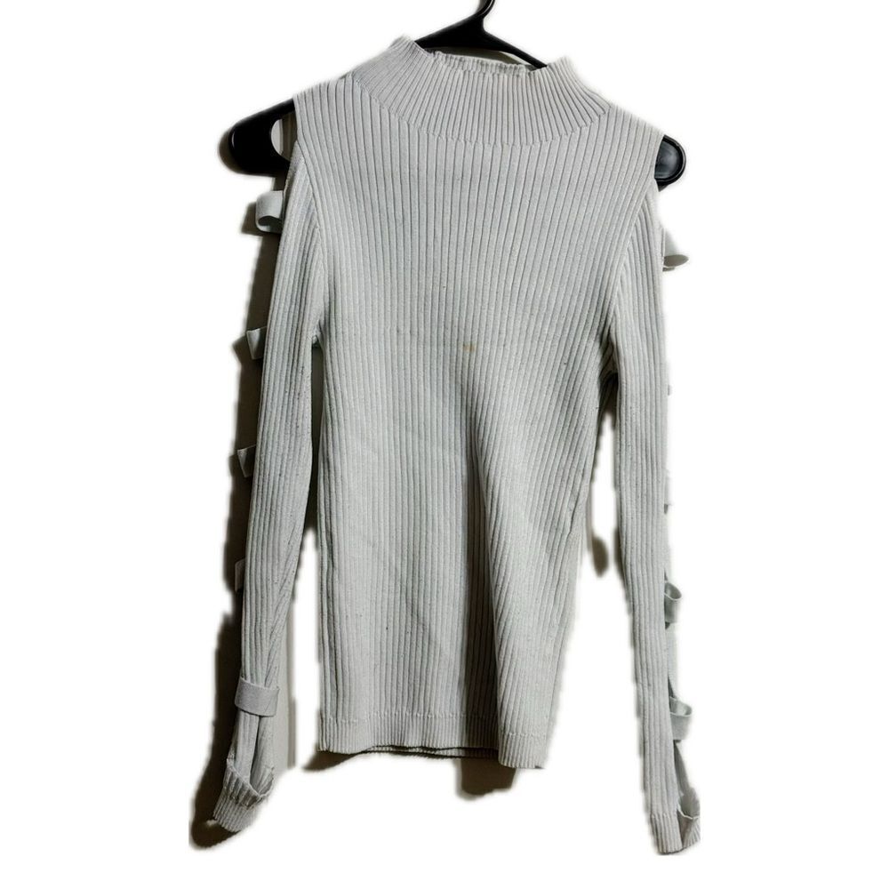 Roma Gray Cowl Neck Sweater with Strappy Sleeves
